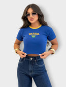 Cropped Feminino Brasil Moda Torcida Copa do Mundo 2026